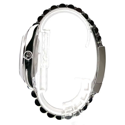 Rolex Datejust 36 Oystersteel Ref. 126200 Seitenansicht, Mintgrünes Zifferblatt bei Edelstahl Jubile-Band.