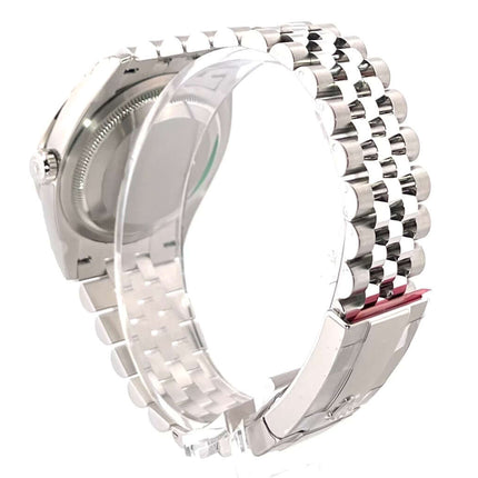 Rückansicht der Rolex Datejust 36 Weißgold Diamant Ref. 126284RBR mit Jubile-Edelstahlband und Faltschließe