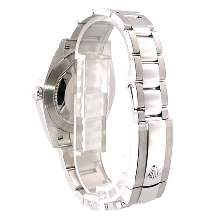 Rückseite des Rolex Datejust 41 Edelstahl Weißgold 126334 Mint Green mit Oyster-Armband und Faltschließe