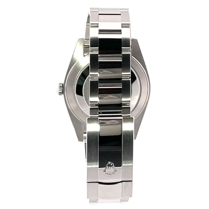 Rückseite Rolex Datejust 41 Edelstahl Weißgold 126334 mit poliertem und satiniertem Oyster-Armband und Faltschließe