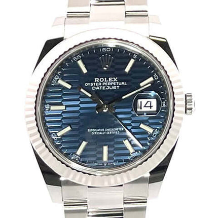 Rolex Datejust 41 Ref. 126334 Blau Riffelmuster, Edelstahl/Weißgold Gehäuse, 41mm, Oyster Armband, Blaues Zifferblatt mit 18kt Weißgold Lünette