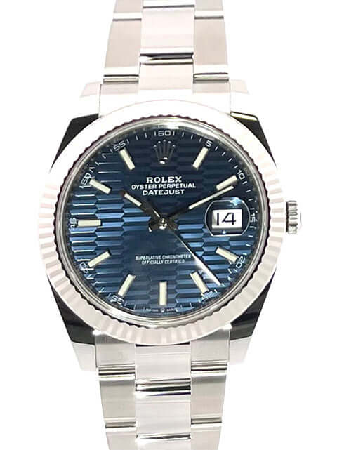 Rolex Datejust 41 Ref. 126334 Blau Riffelmuster, Edelstahl/Weißgold Gehäuse, 41mm, Oyster Armband, Blaues Zifferblatt mit 18kt Weißgold Lünette