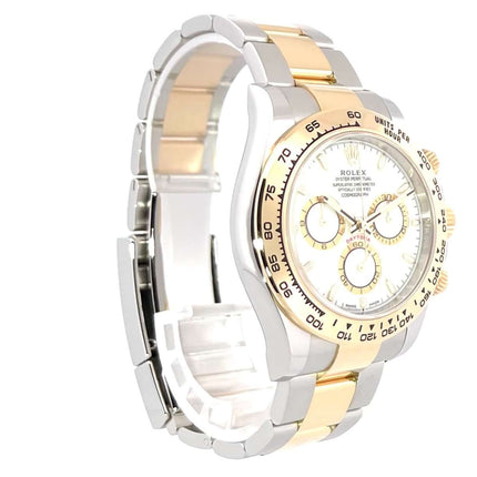 Rolex Daytona Edelstahl Gelbgold 126503 Weiß, 40 mm poliertes Gehäuse, 18 kt Gelbgold Lünette mit Tachymeterskala, weißes Zifferblatt
