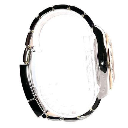 Rolex Daytona Edelstahl Gelbgold, 40 mm Gehäuse, poliertes und satiniertes Armband, Seitenansicht der Uhr, Modell 126503.