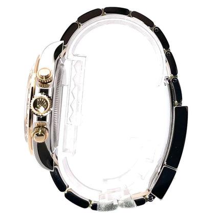 Rolex Daytona 126503 seitliche Ansicht, Edelstahl-Gelbgold Gehäuse, Oyster Armband, poliert und satiniert, Seitenansicht der Krone.