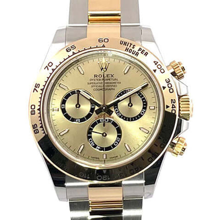 Rolex Cosmograph Daytona Edelstahl-Gelbgold Ref. 126503 mit Champagner-Zifferblatt und Leuchtindizes, poliertes 18 kt Gelbgold, poliertes Edelstahlarmband.