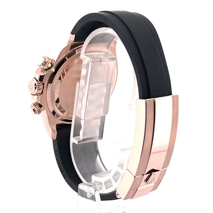 Rolex Daytona Everose-Gold 126515LN Rückseite mit schwarzem Oysterflex-Armband und Faltschließe