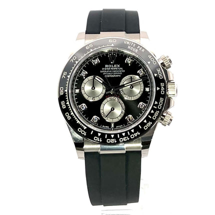 Rolex Daytona 126519LN Weißgold Oysterflex Schwarz Diamant mit Keramik-Lünette und schwarzem Diamantzifferblatt