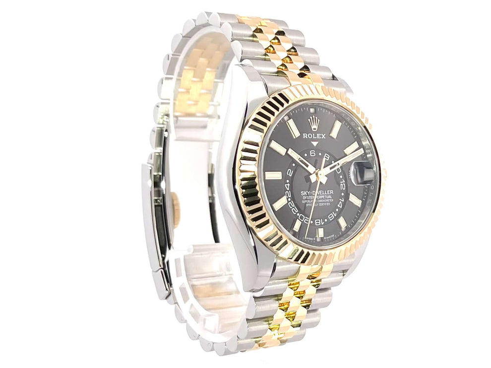 Rolex Sky-Dweller Edelstahl Gelbgold 336933 Schwarz Jubile-Band, drehbare Lünette, Gehäusedurchmesser 42 mm, schwarzes Zifferblatt