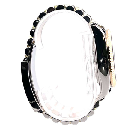 Seitenansicht Rolex Sky-Dweller Edelstahl-Gelbgold 336933 mit schwarzem Jubile-Band, 18 kt Gelbgold Lünette