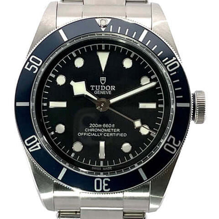 Tudor Heritage Black Bay 79230B-0008 Herrenuhr mit Edelstahlgehäuse und Aluminium-Lünette, schwarzes Zifferblatt, Edelstahlarmband.