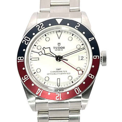 Tudor Heritage Black Bay GMT 79830RB-0010, Edelstahlgehäuse 41 mm, weißes Zifferblatt, Edelstahlband, blau/rote Lünette, Automatik, 70h Gangreserve