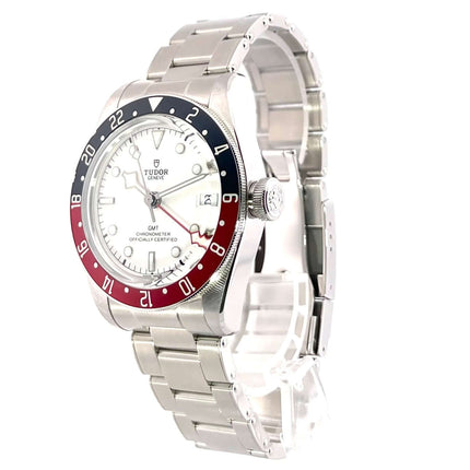 Tudor Heritage Black Bay GMT Ref. 79830RB-0010, Edelstahlgehäuse, 41 mm, blau/rote Lünette, weißes Zifferblatt, Edelstahlband, Automatik, 70 Stunden Gangreserve