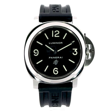 Panerai Luminor Base Logo PAM00000, poliertes Edelstahl-Gehäuse, schwarzes Kautschukband, schwarzes Zifferblatt mit arabischen Ziffern und Leuchtindizes
