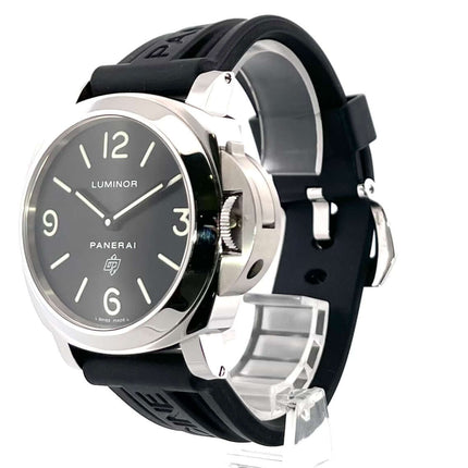 Panerai Luminor Base Logo PAM00000 mit Edelstahlgehäuse und schwarzem Kautschukarmband, arabische Ziffern, Handaufzugswerk.