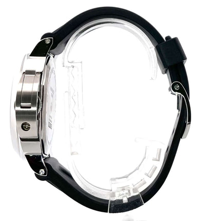 Panerai Luminor Base Logo PAM00000 Seitenansicht, poliertes Edelstahlgehäuse mit schwarzem Kautschukband