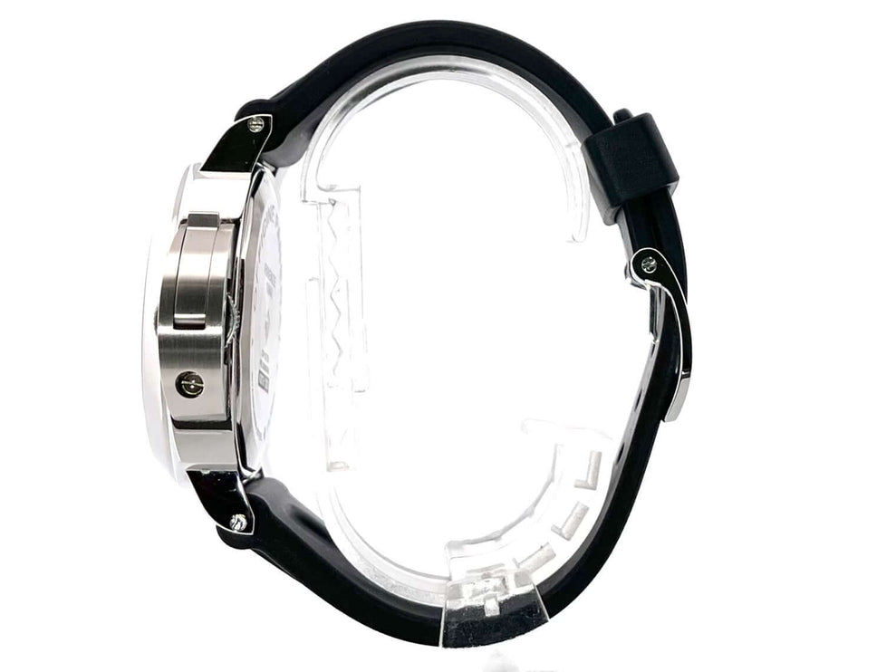 Panerai Luminor Base Logo PAM00000 Seitenansicht, poliertes Edelstahlgehäuse mit schwarzem Kautschukband