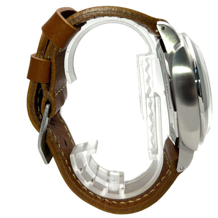 Panerai Luminor 1950 PAM00127 Seitenansicht mit Lederarmband und Edelstahlgehäuse