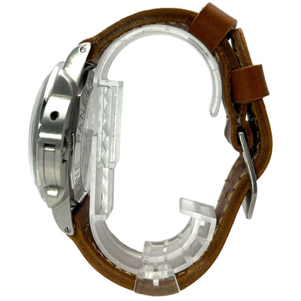 Panerai Luminor 1950 PAM00127 mit braunem Lederarmband und Edelstahlgehäuse, Seitenansicht