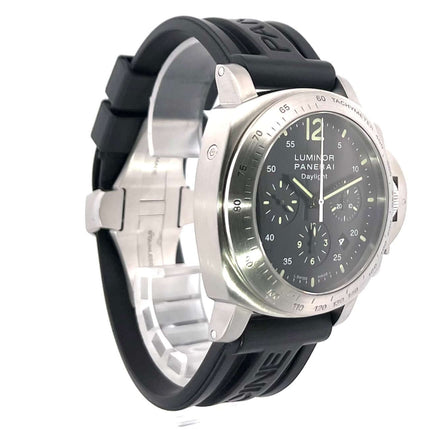 Panerai Luminor Chrono Daylight 44 PAM00250 Edelstahlgehäuse, schwarzes Zifferblatt und Kautschukband, Automatik Chronograph herrenuhr
