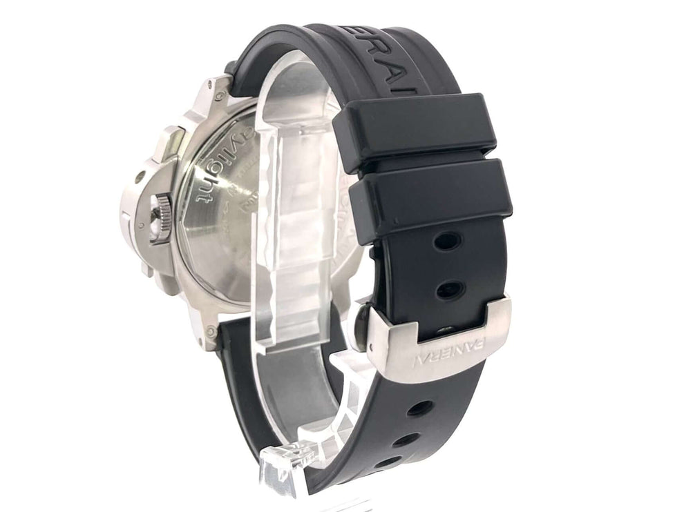 Panerai Luminor Chrono Daylight 44 PAM00250, Edelstahlgehäuse, schwarzes Kautschukband mit Faltschließe, Gehäuserückseite Ansicht