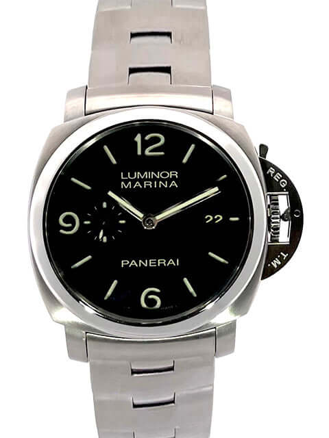 Panerai Luminor 1950 Marina Automatik 3 Days PAM00312, Edelstahlgehäuse, schwarzes Zifferblatt, Edelstahlband, 44mm