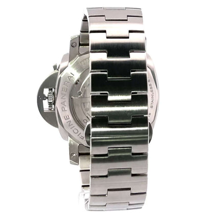 Rückansicht des Panerai Luminor 1950 Marina Automatik 3 Days PAM00312 mit Edelstahlarmband.