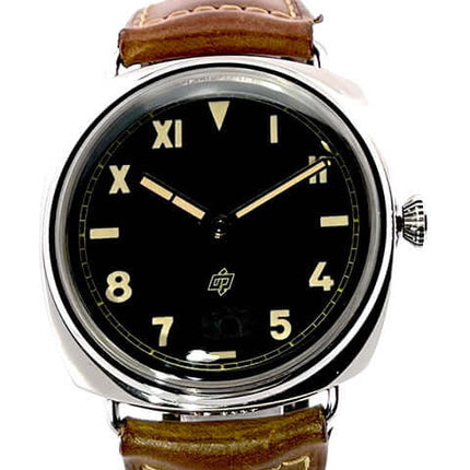 Panerai Radiomir California 3 Days PAM00424, Edelstahl Gehäuse, 47 mm Durchmesser, Lederarmband, schwarzes Zifferblatt, fluoreszierende Ziffern.