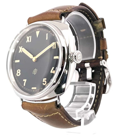 Panerai Radiomir California 3 Days PAM00424 Uhr aus Edelstahl mit schwarzem Zifferblatt und Lederarmband, polierte Lünette, 47 mm Gehäusedurchmesser