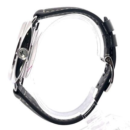 Seitenansicht der Panerai Radiomir Black Seal 3 Days Acciaio PAM00754 Uhr mit schwarzem Lederarmband und poliertem Edelstahlgehäuse