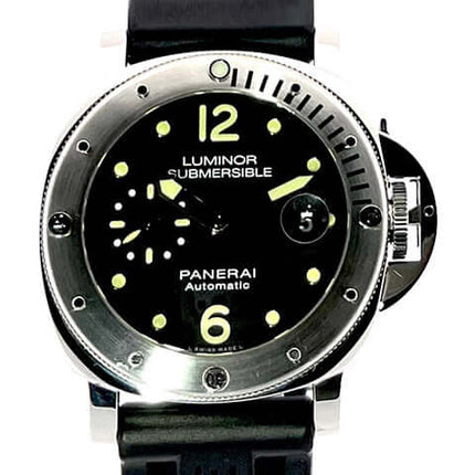 Panerai Luminor Submersible Automatic Acciaio 44 PAM01024, poliertes Edelstahlgehäuse, schwarz Zifferblatt, Kautschukbanduur, automatisches Uhrwerk.
