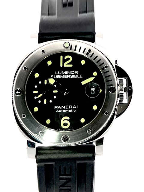 Panerai Luminor Submersible Automatic Acciaio 44 PAM01024, poliertes Edelstahlgehäuse, schwarz Zifferblatt, Kautschukbanduur, automatisches Uhrwerk.