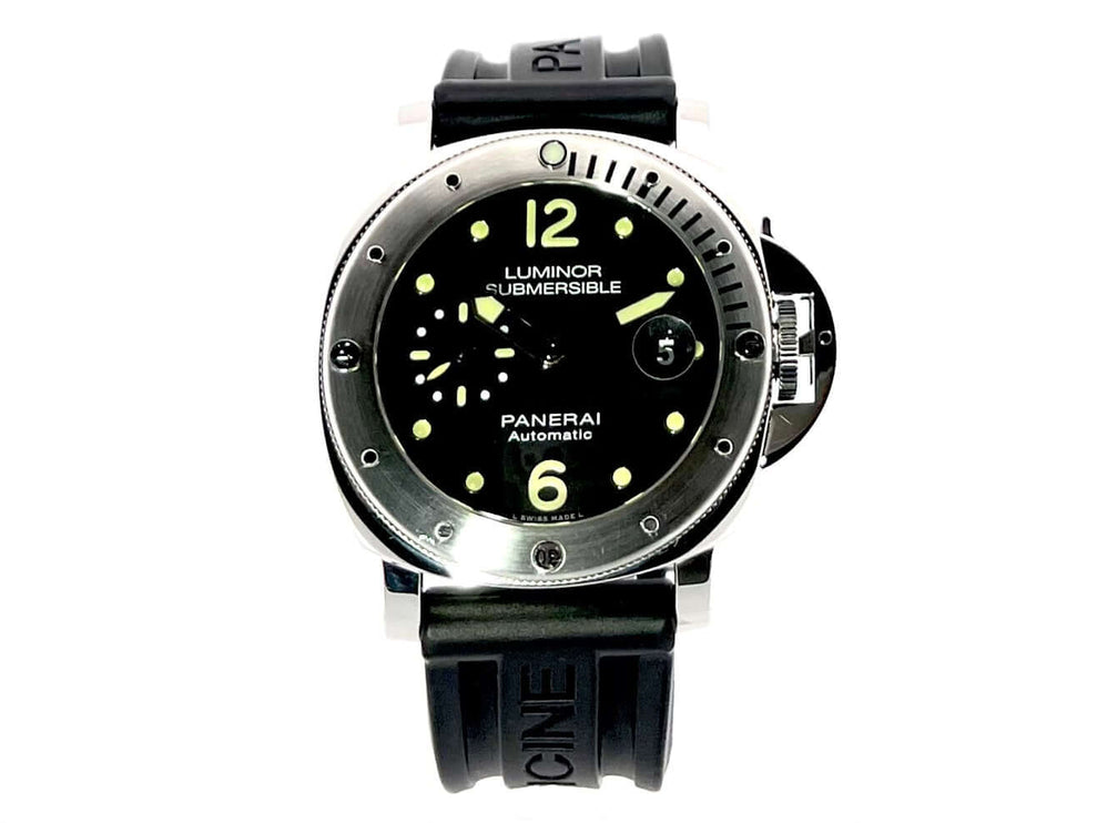 Panerai Luminor Submersible Automatic Acciaio 44 PAM01024 mit poliertem Edelstahlgehäuse und schwarzem Zifferblatt, Kautschukband.