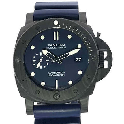 Panerai Submersible QuarantaQuattro Carbotech Blu Abisso PAM01232 mit blauem Kautschukband und fluoreszierenden Indizes