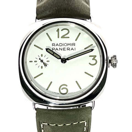 Panerai Radiomir Officine PAM01384 Uhr mit khakifarbenem Lederarmband und weißem Zifferblatt