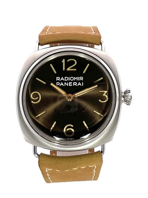 Panerai Radiomir Venti PAM02020, Edelstahlgehäuse 45 mm, braunes Lederarmband, Mechanisches Handaufzugswerk Panerai P.6000, braunes Zifferblatt