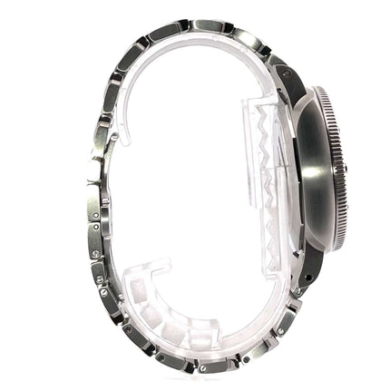 Seitenansicht der Panerai Luminor Submersible Blu Notte PAM02068 mit Edelstahlband und blauer Keramiklünette