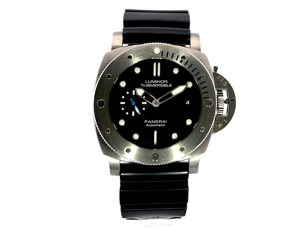 Panerai Luminor Submersible 1950 3 Days Automatic Titanio PAM01305, Titan-Gehäuse, schwarzes Kautschukarmband, Datumsanzeige, Titan-Lünette