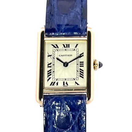 Cartier Tank Louis Cartier W1504953 Uhr mit blauem Lederband und 18 kt Gelbgoldgehäuse