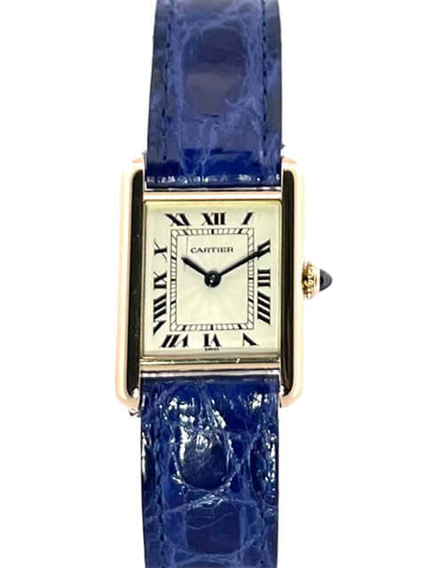 Cartier Tank Louis Cartier W1504953 Uhr mit blauem Lederband und 18 kt Gelbgoldgehäuse
