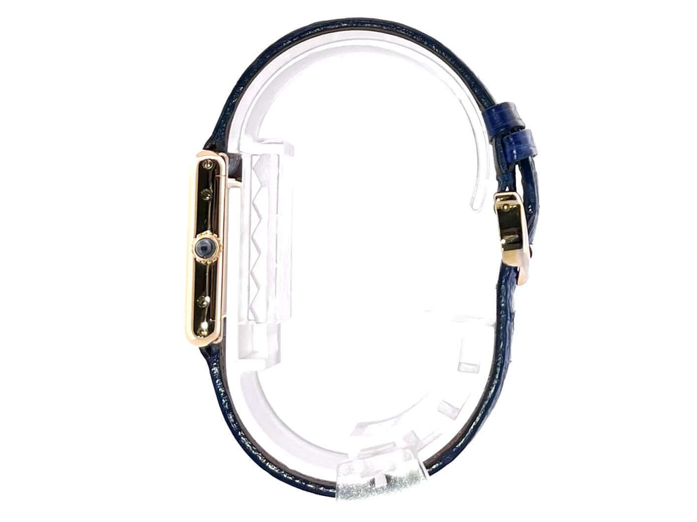 Cartier Tank Louis Cartier W1504953 Armbanduhr mit blauem Lederband und Gehäuse aus 18 kt Gelbgold, Seitenansicht