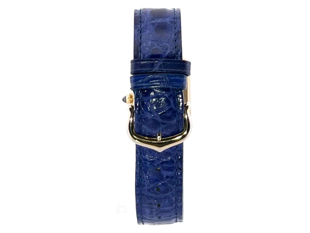Blaues Lederarmband mit Dornschließe aus Gelbgold für Cartier Tank Louis Cartier W1504953 Uhr.