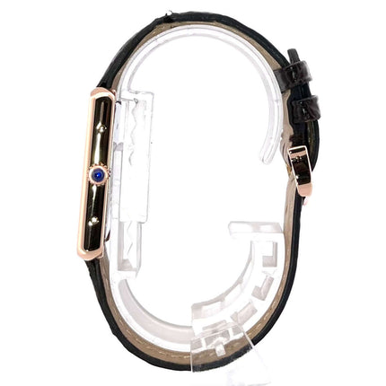 Cartier Tank Solo großes Modell Rosegold W5200025 - Seitenansicht des Gehäuses und braunes Lederarmband