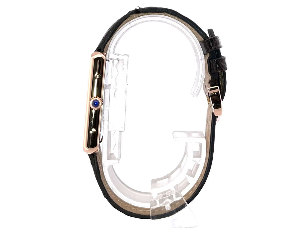 Cartier Tank Solo großes Modell Rosegold W5200025 - Seitenansicht des Gehäuses und braunes Lederarmband