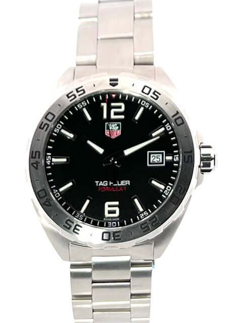 TAG Heuer Formula 1 WAZ1112.BA0875, Edelstahlgehäuse, schwarzes Zifferblatt, Edelstahlarmband, Quarzwerk, Datumsanzeige, bis 20 bar wasserdicht.