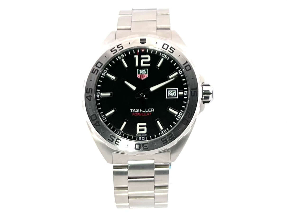 TAG Heuer Formula 1 WAZ1112.BA0875 Armbanduhr, Edelstahlgehäuse und -armband, schwarzes Zifferblatt, Quarzwerk, Datumsanzeige, ungetragen.