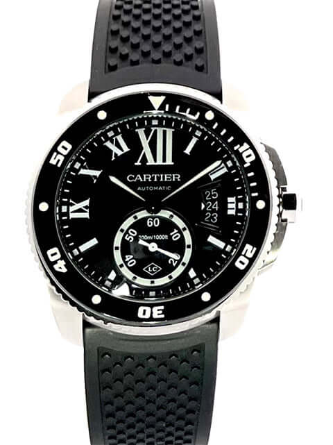 Cartier Calibre de Cartier Diver WSCA0012 Edelstahlgehäuse, schwarzes Zifferblatt, Kautschukarmband, einseitig drehbare Lünette, Automatikwerk.