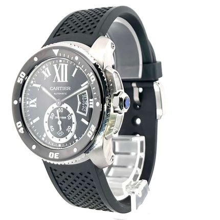 Cartier Calibre de Cartier Diver WSCA0012 aus Edelstahl mit schwarzem Zifferblatt und Kautschukarmband, Modell 2016