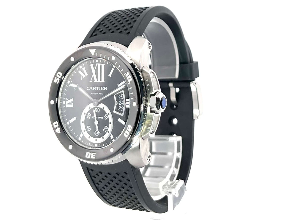 Cartier Calibre de Cartier Diver WSCA0012 aus Edelstahl mit schwarzem Zifferblatt und Kautschukarmband, Modell 2016