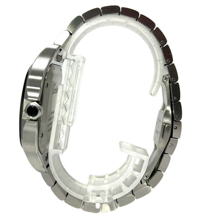 Seitenansicht der Cartier Santos de Cartier WSSA0037 aus Edelstahl mit poliertem und satiniertem Gehäuse und Armband